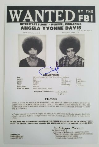 Angela Davis Signed 12x18 Fbi Wanted Poster Photo Civil Rights Activist Rad