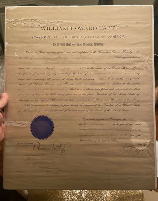 William Howard Taft Signed Appointment Jsa Authenticated 27th Us President