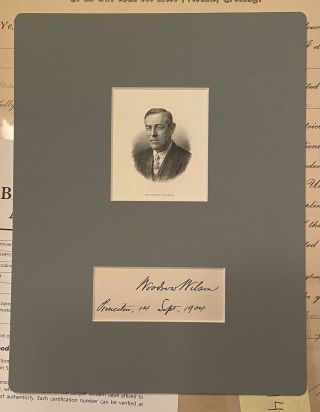 Woodrow Wilson Signed Display Beckett Authenticated 28th Us President