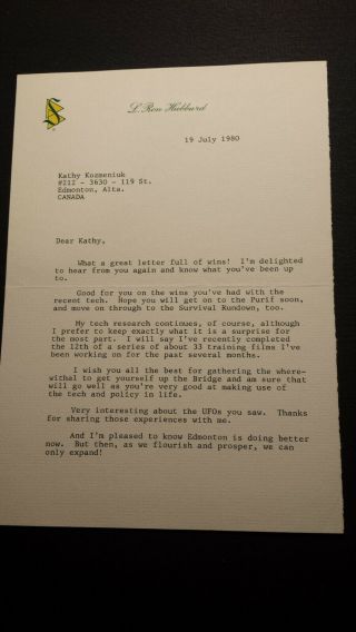 L.  Ron Hubbard Typed & Signed Letter 19 July 1980 (2 Pg) Scientology & Dianetics