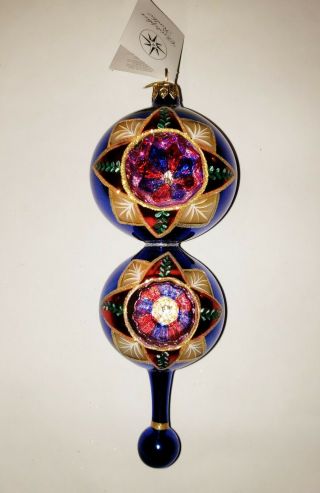 Very Rare Christopher Radko Double Star Fire Glass Christmas Ornament