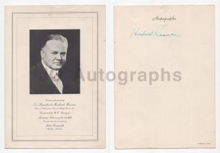 Herbert Hoover - 31st U.  S.  President - Signed Dinner Program