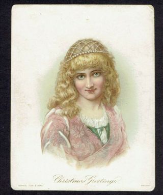Tuck Mary Anderson Artist Signed Victorian Christmas Greetings Card Pretty Lady
