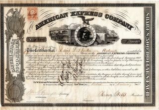 Henry Wells William Fargo Wells Fargo Signed Amex Stock Certificate1865 Psa/dna
