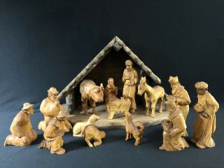 6” Rustic 14 Pc Wood Carved Nativity Set Germany/oberammergau/anri??