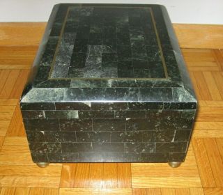 MAITLAND SMITH Green Tesselated Stone Lidded Box w/Brass Inlay 14 