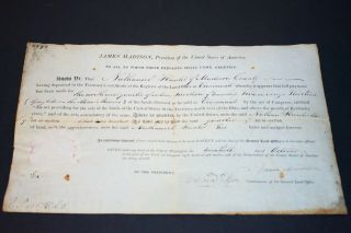 President James Madison Signed Land Grant From 1812 Ohio