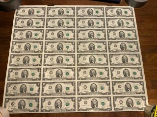 $2 Note Full Uncut Sheet $2 X 32 Notes 1995 Series With Tube
