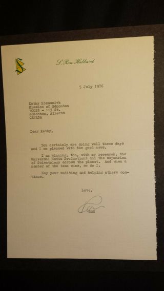 L.  Ron Hubbard Typed & Signed Letter 5 July 1976 Scientology And Dianetics