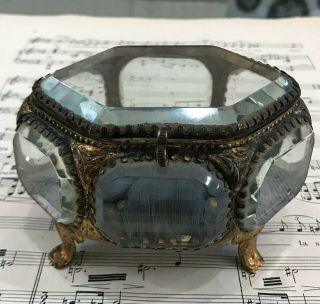 Rare Antique French Beveled Glass Jewelry Box C1900