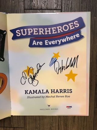 Kamala Harris & Douglas Emhof Signed " Superheroes R Everywhere " Book Psa/dna Loa