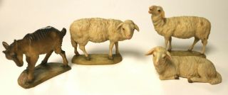 Vintage Anri Carved Wooden Figures - Italy - 3 Sheep And A Goat - Nativity