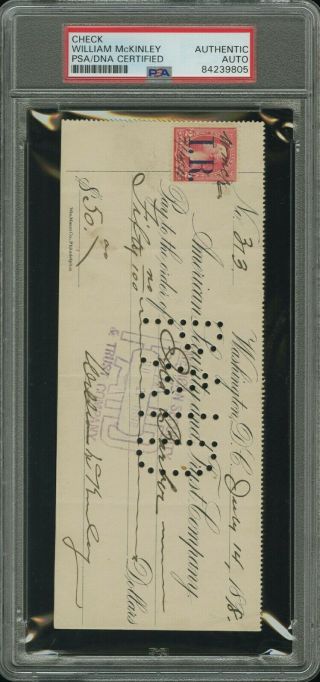 William Mckinley President Signed Autograph Check Psa/dna Authentic