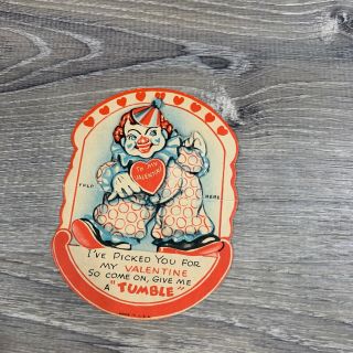 Vintage Greeting Card Valentine Cute Clown Hearts
