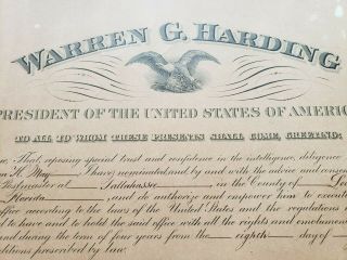 President Warren Harding hand signed 1922 Presidential appointment 3