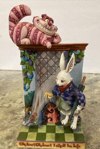 Rare Jim Shore Disney Alice In Wonderland Rabbit Cheshire Cat “i Shall Be Late”