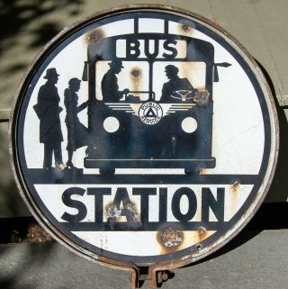 Vintage - Public Service Bus Station - 2 - Sided Porcelain Enamel Sign