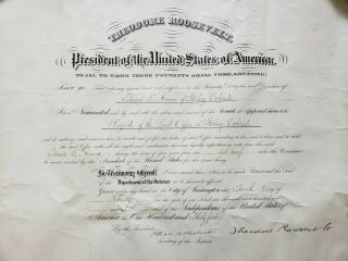 President Theodore Roosevelt BOLDLY HAND SIGNED 1907 Presidential appointment 2
