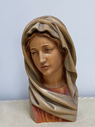ANRI Vintage Mary Madonna Hand Carved Wood Bust Figure Statue Italy Large 9” EUC 3