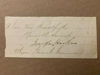 Civil War Union General Joseph Hooker War - Date Autograph