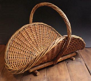 Extra Large Antique French Wicker Rattan Woven Gathering Garden Fire Wood Basket