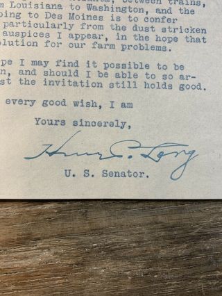 1930s Hand - Signed Letter From Louisiana Senator Governor Huey P.  Long