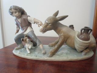 Rare Vintage Lladro Boy With Donkey And Dog " Stubborn Donkey " 5178