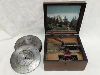 Antique Kalliope Disc Music Box With Bells Automaton