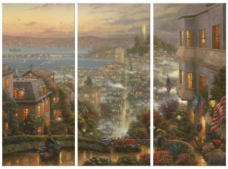 Thomas Kinkade San Francisco Lombard Street 36x48 Triptych Giclee Canvas Prints