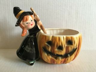 Vintage Relpo Witch Halloween Planter Figurine Pumpkin 5771 Samson 1967