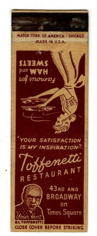 Toffenetti Restaurant Matchcover Matchbook - Times Square - Nyc York