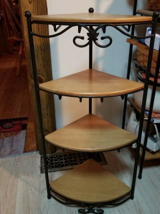 Longaberger Wrought Iron Corner Stand With 4 Woodcrafts Shelves Warm Brown Euc