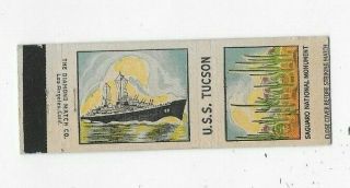 Vintage Matchbook Cover Navy Ship Uss Tucson Cl - 98 Light Cruiser 2782