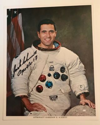 Astronaut Harrison " Jack " Schmitt Signed Nasa Apollo 17 Mission Photograph