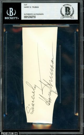 President Harry S.  Truman Signed Cut Signature Autographed Beckett Bas Auto
