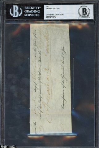 President Andrew Jackson Signed 4x6 Cut Document Autographed Beckett Bas Auto