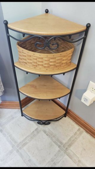Wrought Iron Corner Stand With 4 Shelves And Corner Basket With Protector