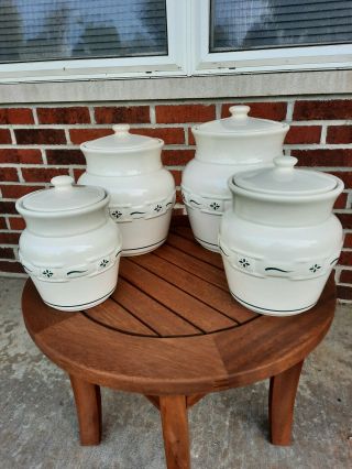 Longaberger Pottery Woven Traditions Canister Set Of 4 Heritage Green Usa
