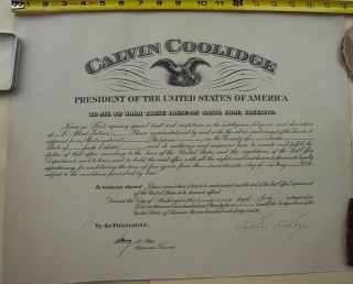 President Calvin Coolidge Postal Civil Appointment Signed 1924 Harry S