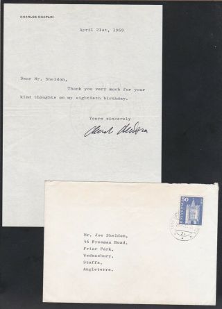 Charlie Chaplin Signed Letter,  With Envelope