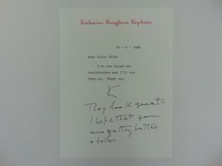 Katharine Hepburn Hand Written Note On Letterhead Jg Autographs