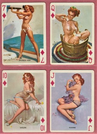 4 Vintage Gil Elvgren Redhead Pinup Playing Cards 1940s 50s From Top Hat 3