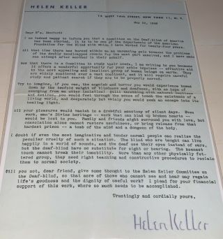 Helen Keller Hand Signed Autographed Fundraising Letter 1948 Psa Dna