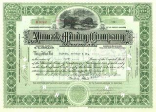 Ahmeek Mining Company Of Michigan - Stock Certificate