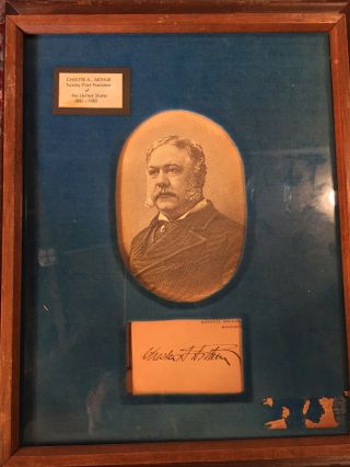 Chester A Arthur Framed Signed Card,  Autograph Signature Gop Republican