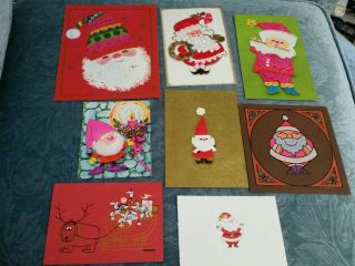 Santa Set Of 8 Vintage Santa Christmas Card (front Only) From The 60 