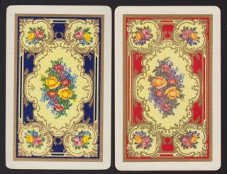 2 Single Vintage Swap/playing Cards Flowers Roses Mixed Bouquet Gold Gilt Detail