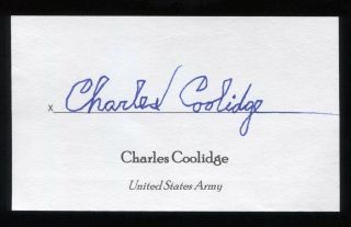 Charles Coolidge Signed 3x5 Index Card Signature Autographed Medal Of Honor