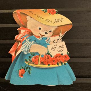 Vintage Greeting Card Mother’s Day Aunt Bear In Dress Norcross