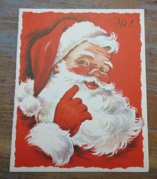 Vintage Signed Mid - Century Christmas Card Jolly Santa 
